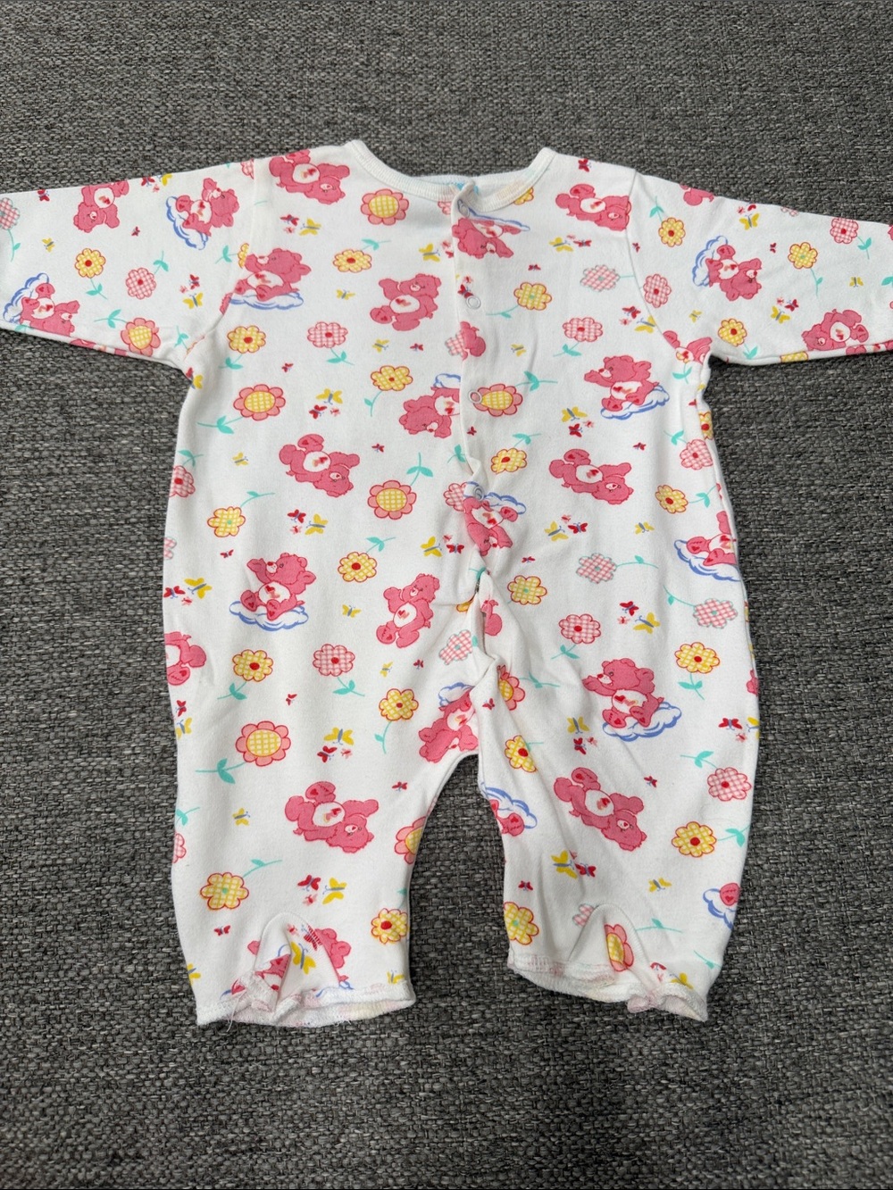 Vintage Care Bears Pink & Yellow Floral Print Footed One-Piece